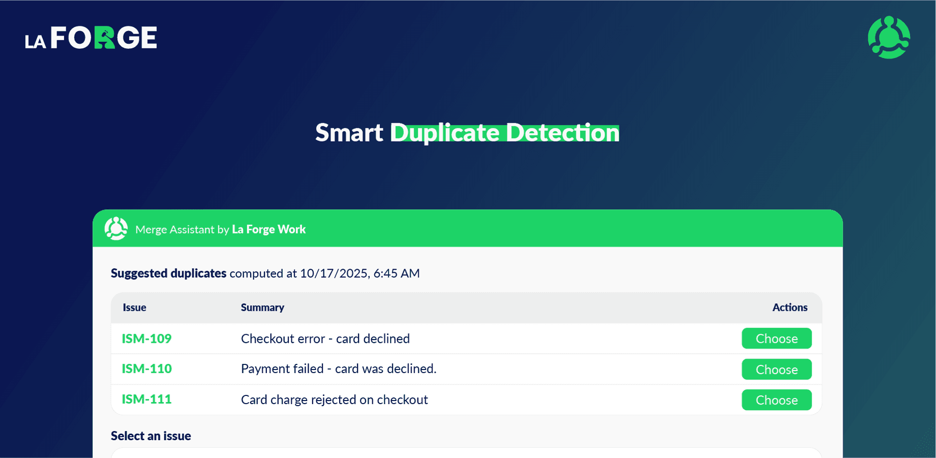 Smart duplicate detection with merge suggestions inside Jira